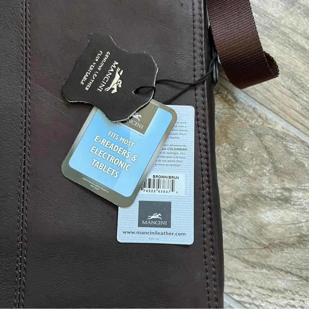 NWT! Mancini 100% Leather, Flap Messenger Bag for Laptops and Tablets, Brown - Picture 2 of 13